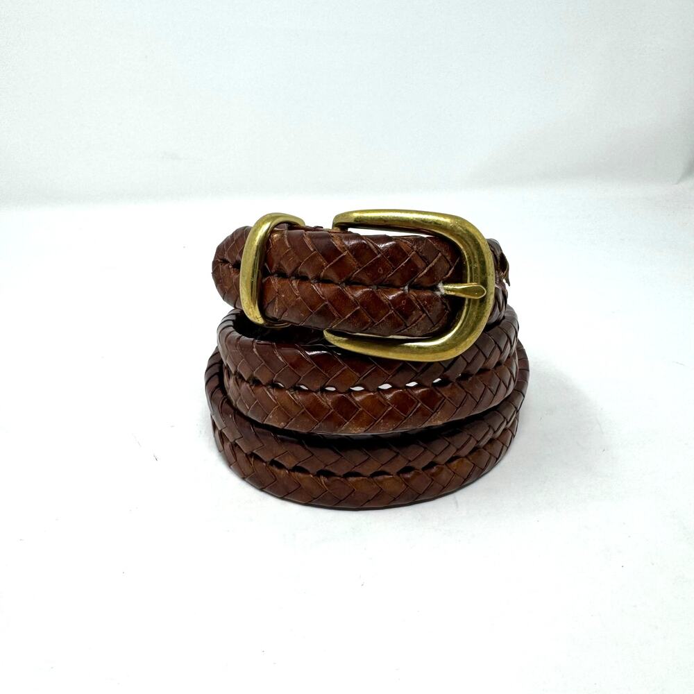 VTG Coach Mens Braided Woven Leather Belt Size 38 Brown Solid Brass 5922